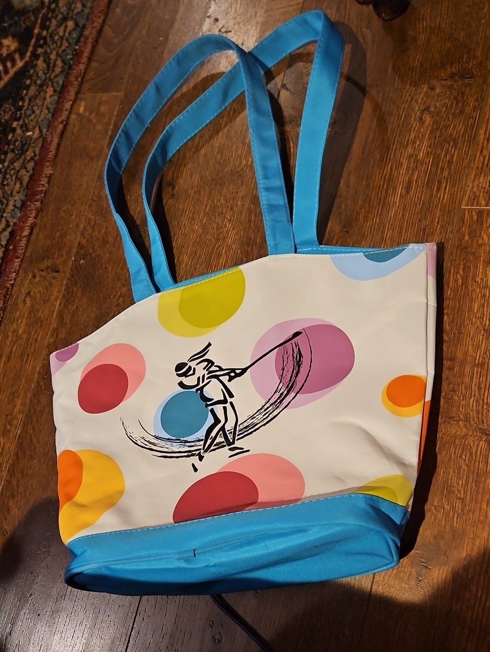 Colorful Polka Dot Canvas Tote Bag with Blue Straps